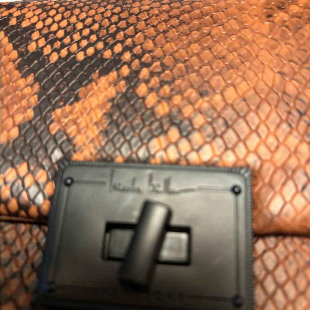 NWT NICOLE MILLER REPTILE SNAKESKIN FAUX LEATHER WITH BLACK METAL STRAP - Picture 2 of 8